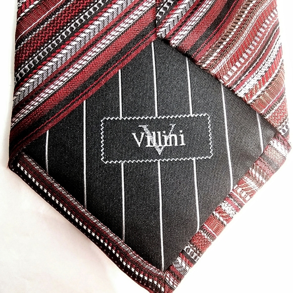 Robert Villini Red Black Striped Silk NWT Necktie Tie - Picture 8 of 11